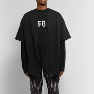 Nike x Fear of God Black Oversized Cotton-Blend Jersey Zip-Up Sweatshirt Sz XS